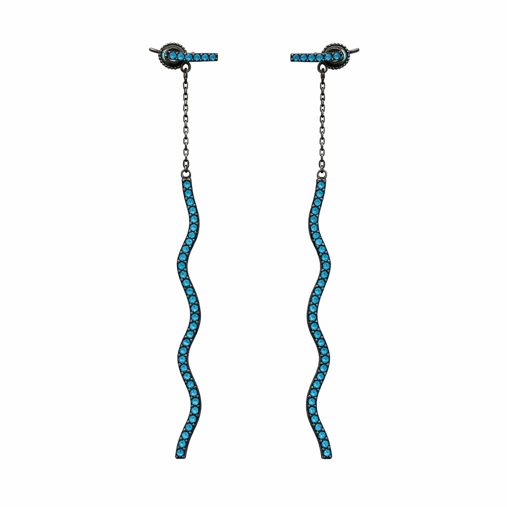 S925 Turquoise Wavy Dangle Stud Earrings